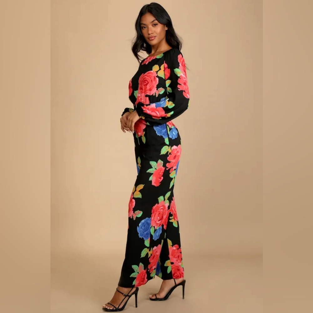 Lulus True Bloom Black Floral Print Long Sleeve Jumpsuit X-Large
